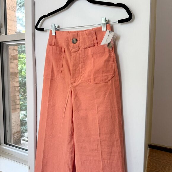 NWT Anthropologie The Colette Linen Cropped Wide Leg Pants Maeve Orange 24T TALL - Picture 4 of 10